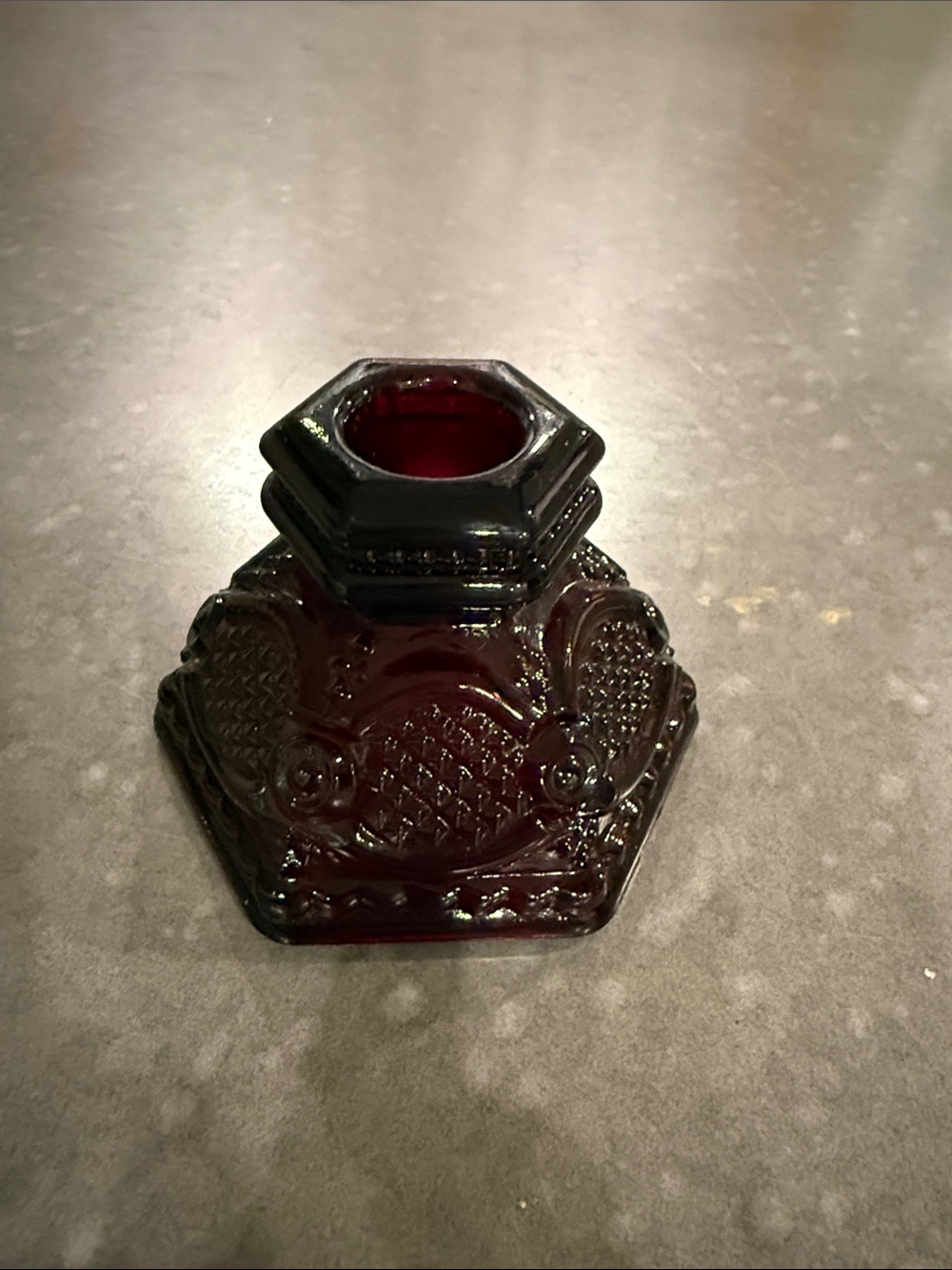 Avon Cape Cod Decorative Hexagonal Ruby Red Glass Candle Holder
